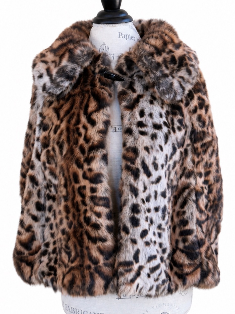 Bebe Leopard Faux Fur Capelet Jacket Vintage Y2K Glam